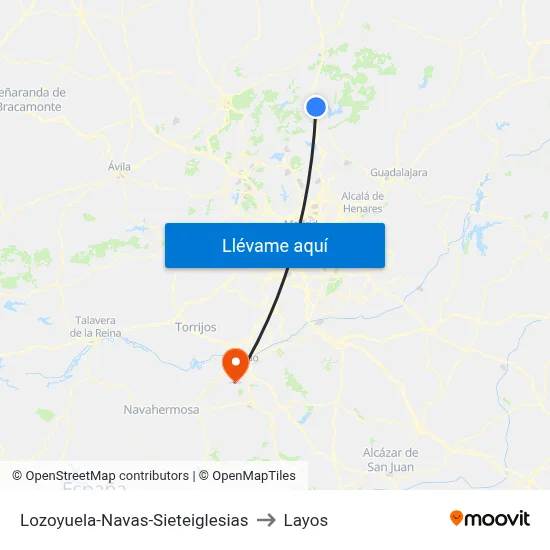 Lozoyuela-Navas-Sieteiglesias to Layos map