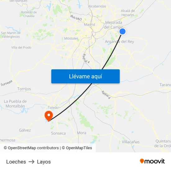 Loeches to Layos map