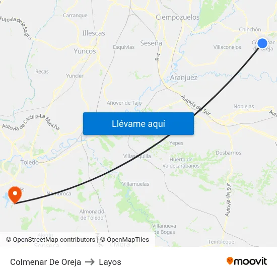 Colmenar De Oreja to Layos map