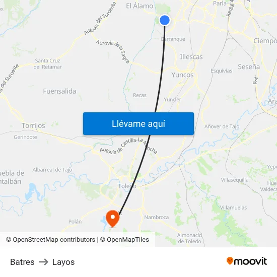 Batres to Layos map
