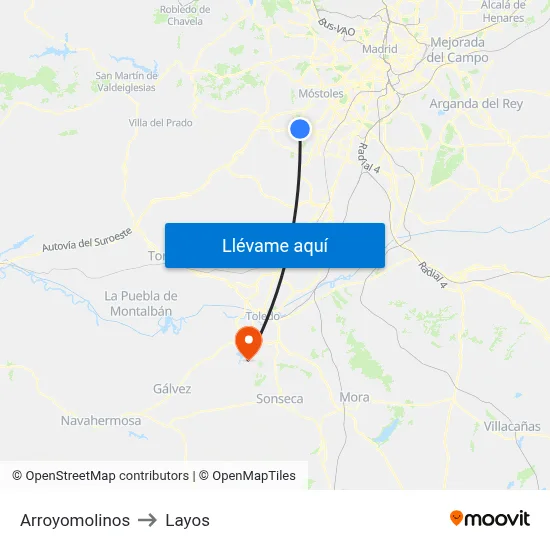 Arroyomolinos to Layos map