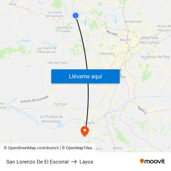 San Lorenzo De El Escorial to Layos map