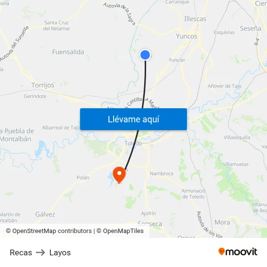 Recas to Layos map