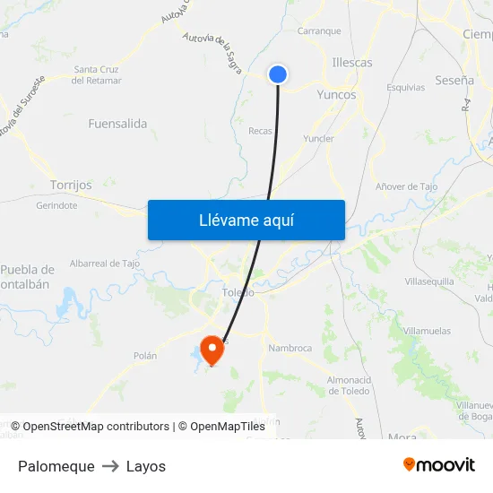 Palomeque to Layos map