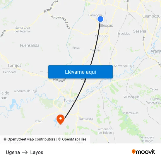 Ugena to Layos map
