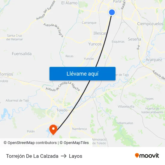Torrejón De La Calzada to Layos map