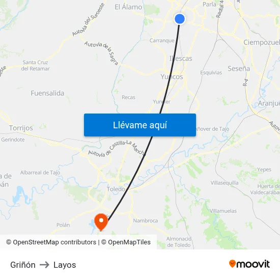 Griñón to Layos map