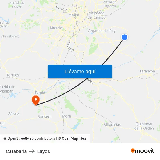 Carabaña to Layos map