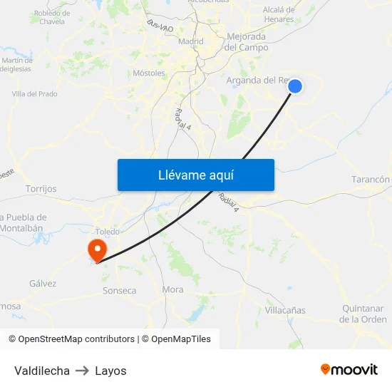 Valdilecha to Layos map