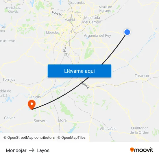 Mondéjar to Layos map