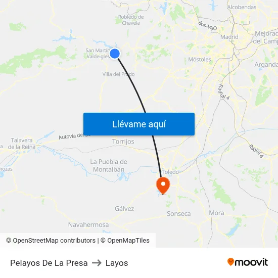 Pelayos De La Presa to Layos map