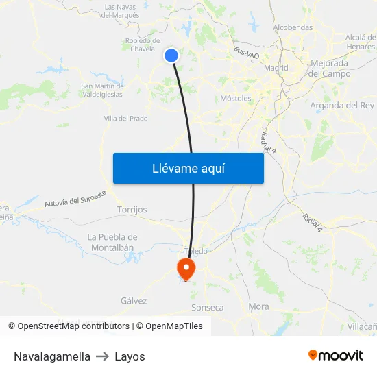 Navalagamella to Layos map