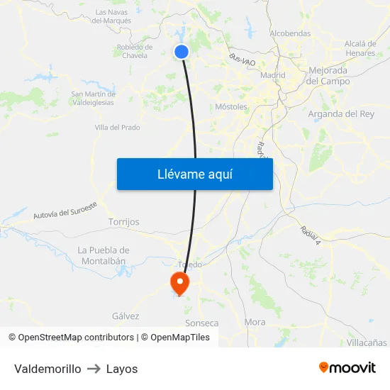 Valdemorillo to Layos map