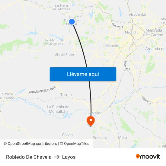 Robledo De Chavela to Layos map