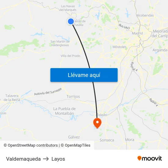 Valdemaqueda to Layos map