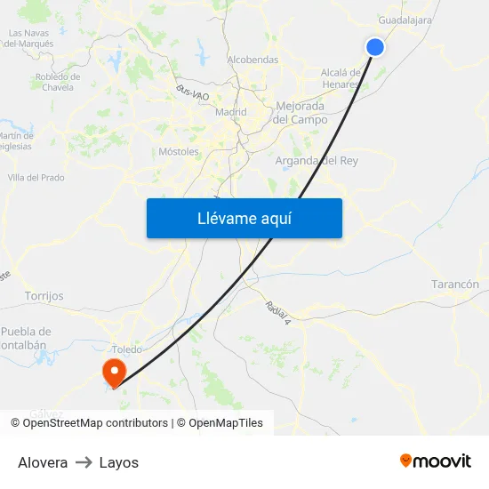 Alovera to Layos map