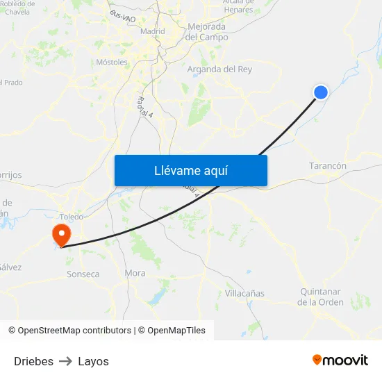 Driebes to Layos map
