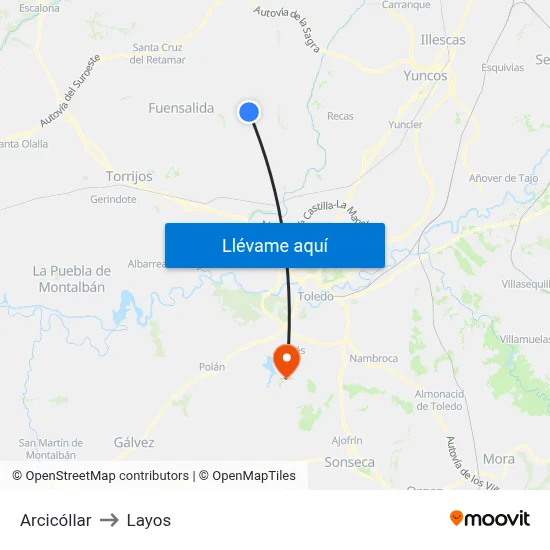 Arcicóllar to Layos map