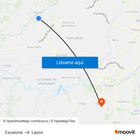 Escalona to Layos map