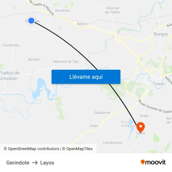 Gerindote to Layos map