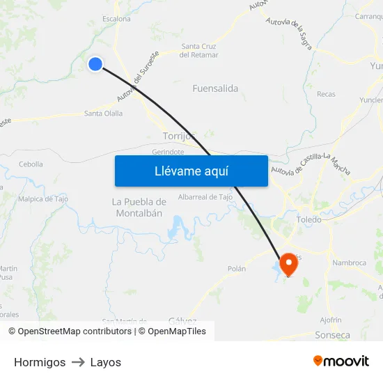 Hormigos to Layos map