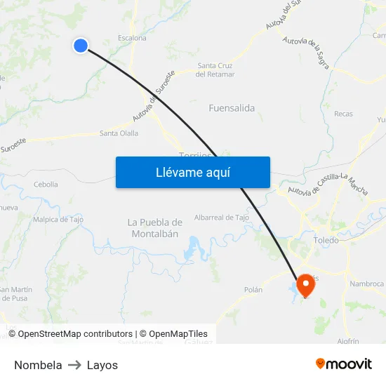 Nombela to Layos map