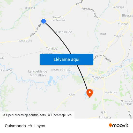 Quismondo to Layos map