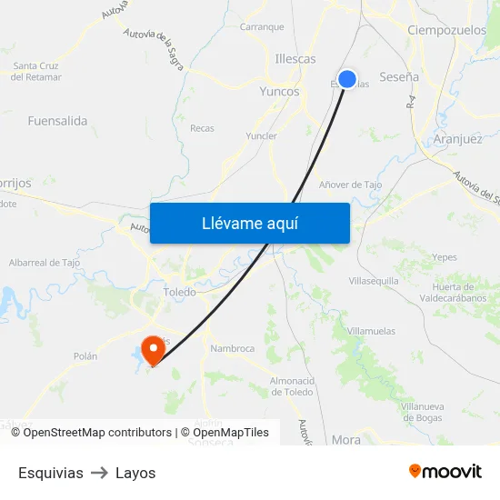 Esquivias to Layos map