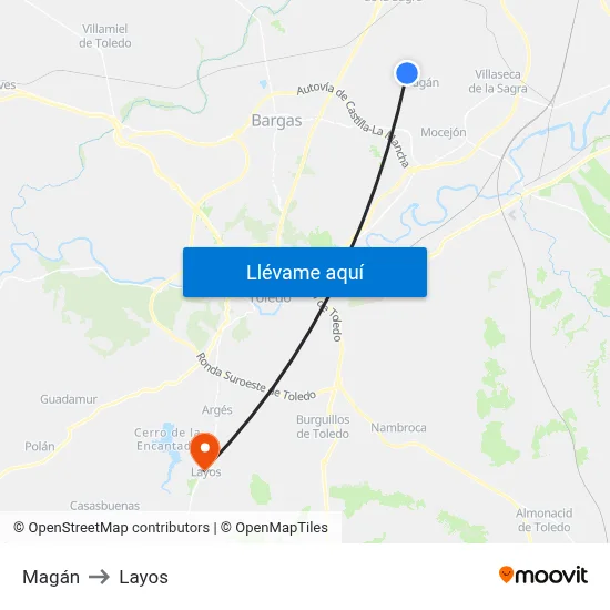 Magán to Layos map