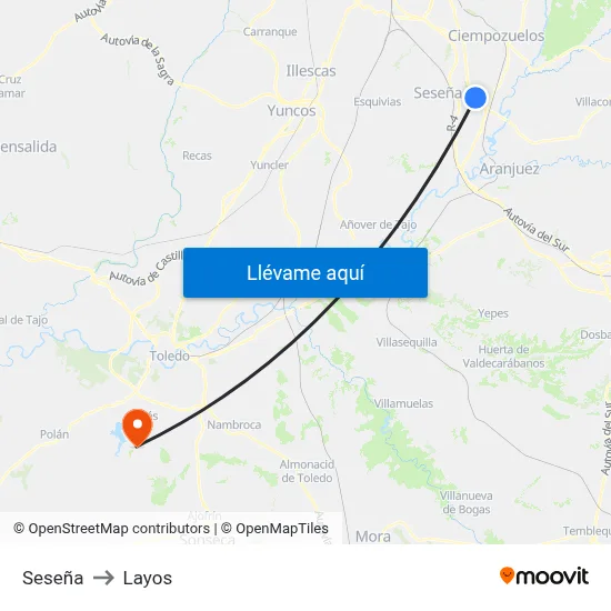Seseña to Layos map