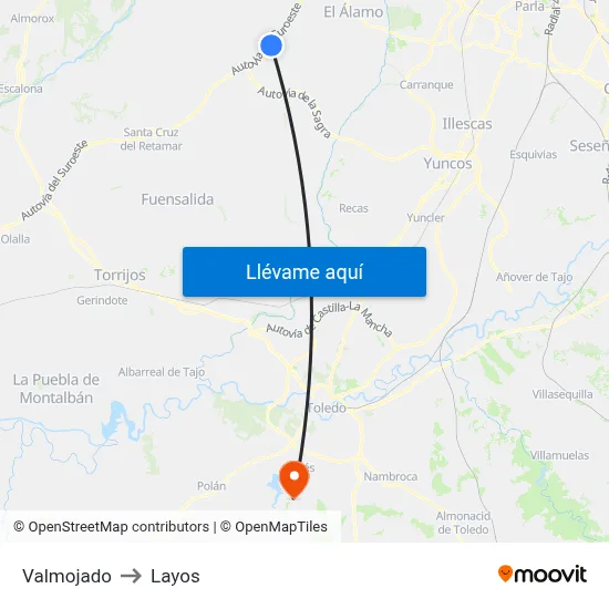 Valmojado to Layos map