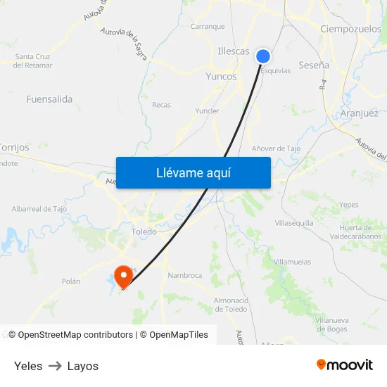 Yeles to Layos map