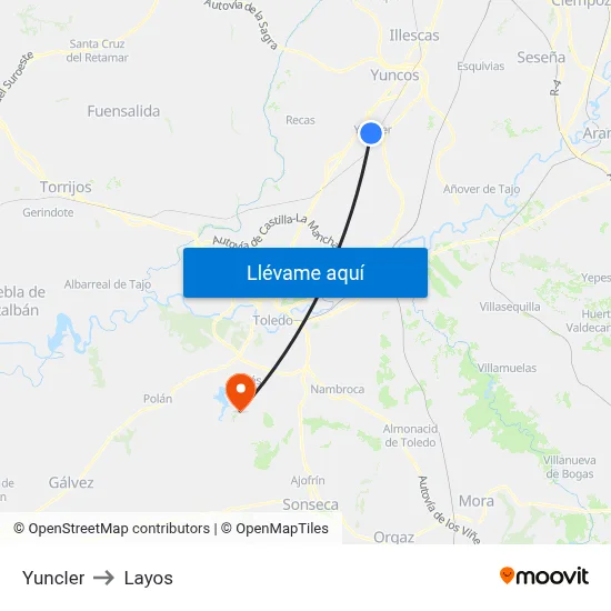 Yuncler to Layos map
