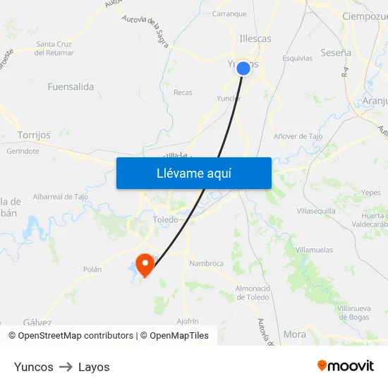 Yuncos to Layos map