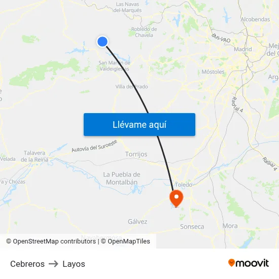 Cebreros to Layos map