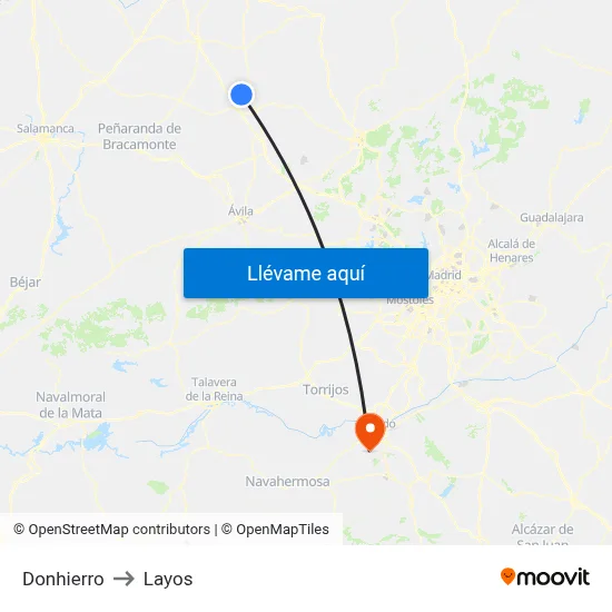 Donhierro to Layos map