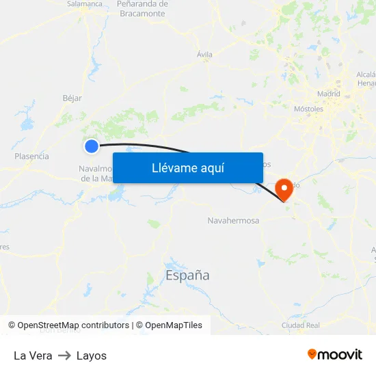 La Vera to Layos map