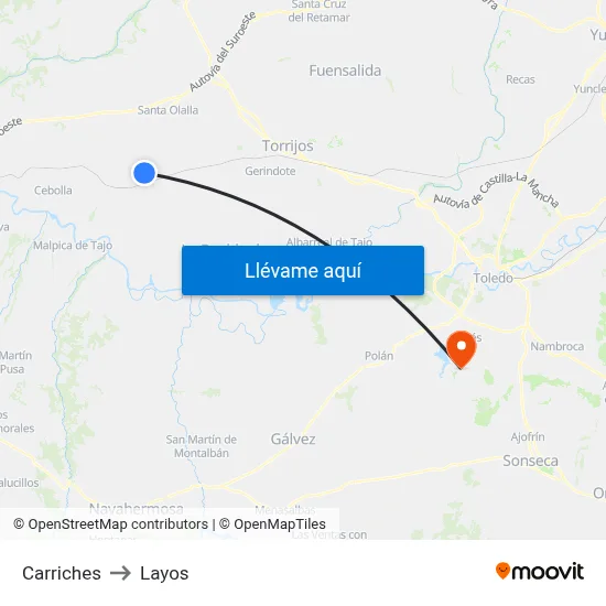 Carriches to Layos map
