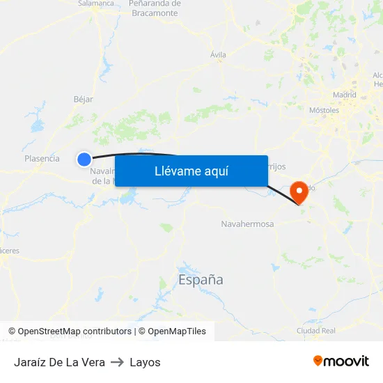 Jaraíz De La Vera to Layos map