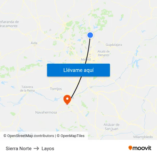 Sierra Norte to Layos map