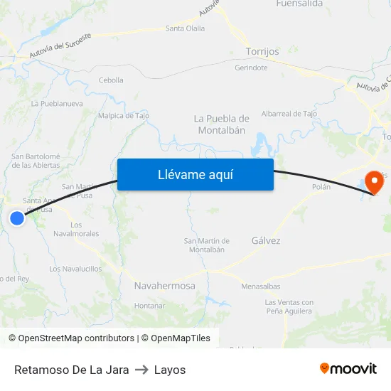 Retamoso De La Jara to Layos map