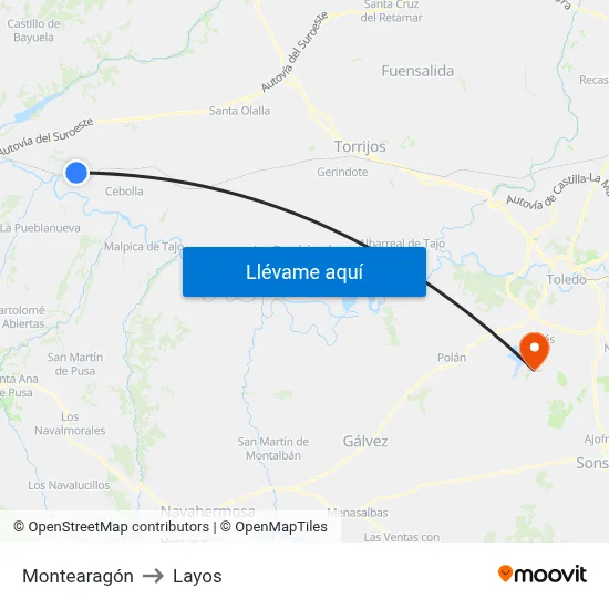 Montearagón to Layos map