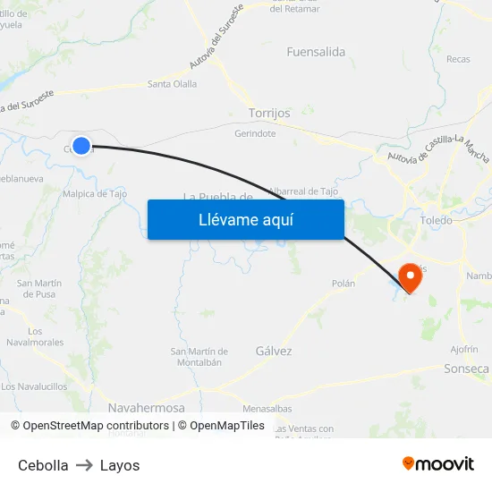 Cebolla to Layos map