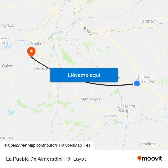 La Puebla De Almoradiel to Layos map