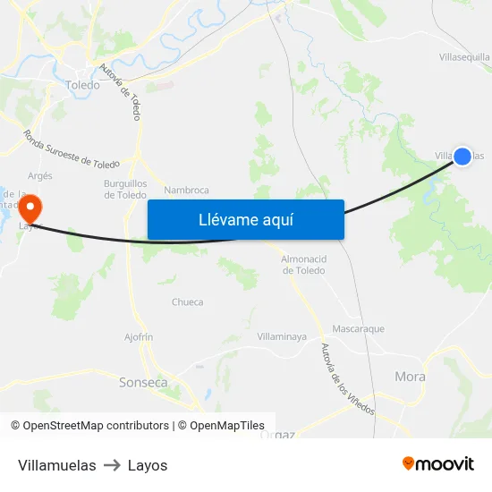 Villamuelas to Layos map
