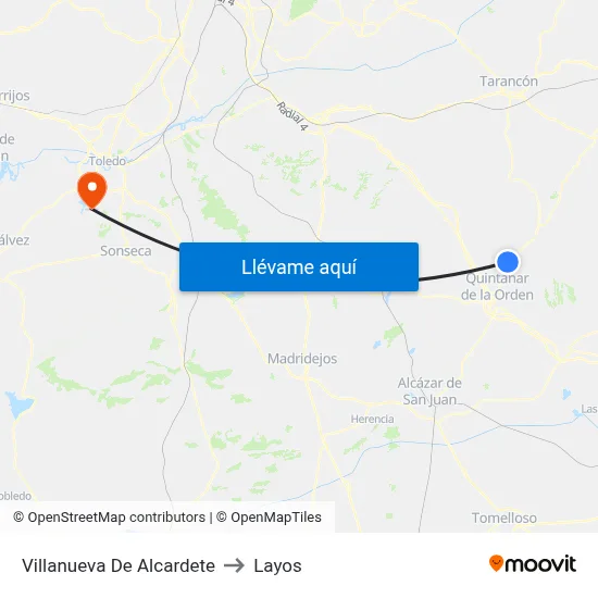 Villanueva De Alcardete to Layos map