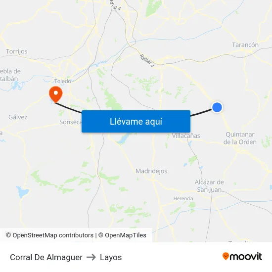 Corral De Almaguer to Layos map