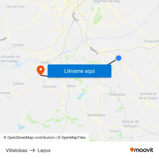 Villatobas to Layos map