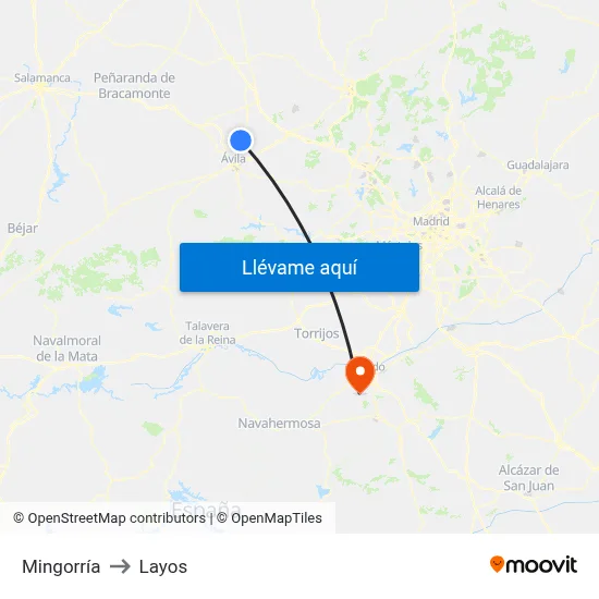 Mingorría to Layos map