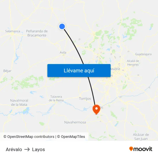 Arévalo to Layos map